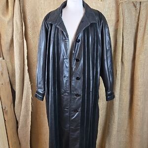 Black Trench Coat Full Length Leather/Suede Classic Style